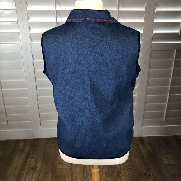 New Direction Plus 3X Blue Chambray Denim Vest Embroidered Harvest Fall Collared - Picture 4 of 12